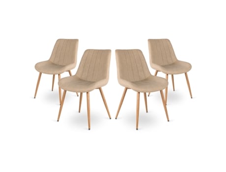 Conjunto de 4 Cadeiras de Jantar Beige Ena Desert Design Vintage com Assento e Encosto Estofados MC HAUS