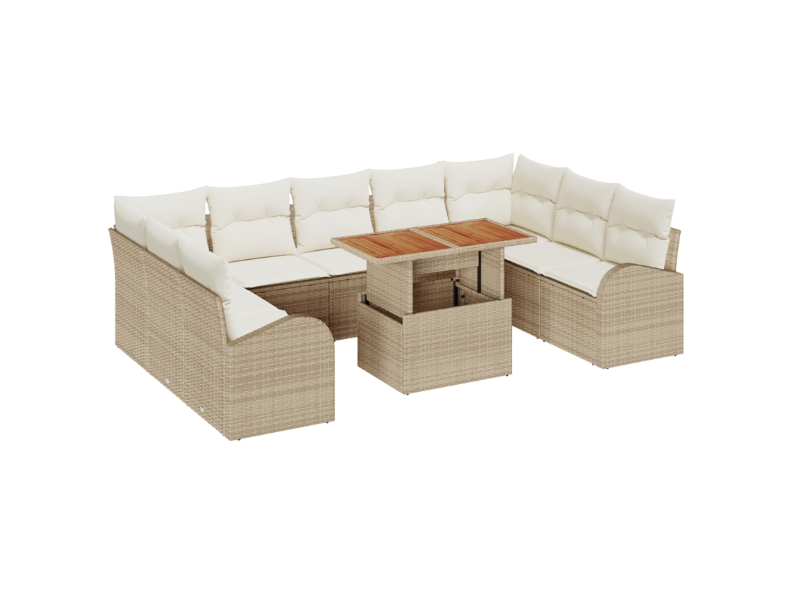 Conjunto 10 Conjunto De Sofá De Jardim Vidaxl Bege Vime Pe (100 X 55 X 73 Cm)