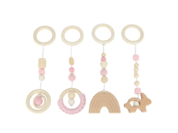 4pcs Brinquedos De Suspensão De Madeira Para Bebê Carrinho Play Gym Infantil Rosa