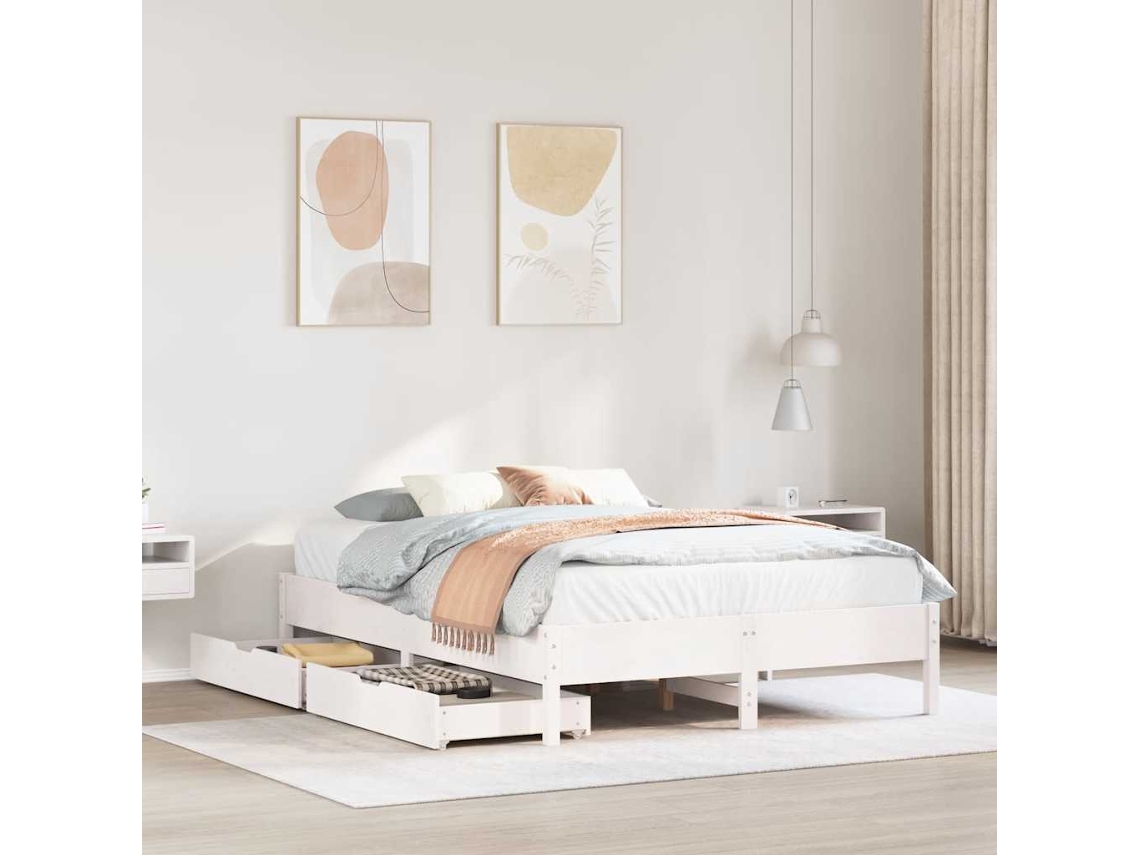 Vidaxl Cama Sem Colchão 140x200 Cm Madeira de Pinho Maciça Branco
