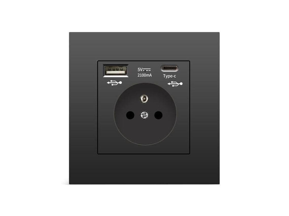 Tomada de parede com Usb e Tipo C 5v 2.1a régua de energia para celular, tablet, pc BRILVIBERA