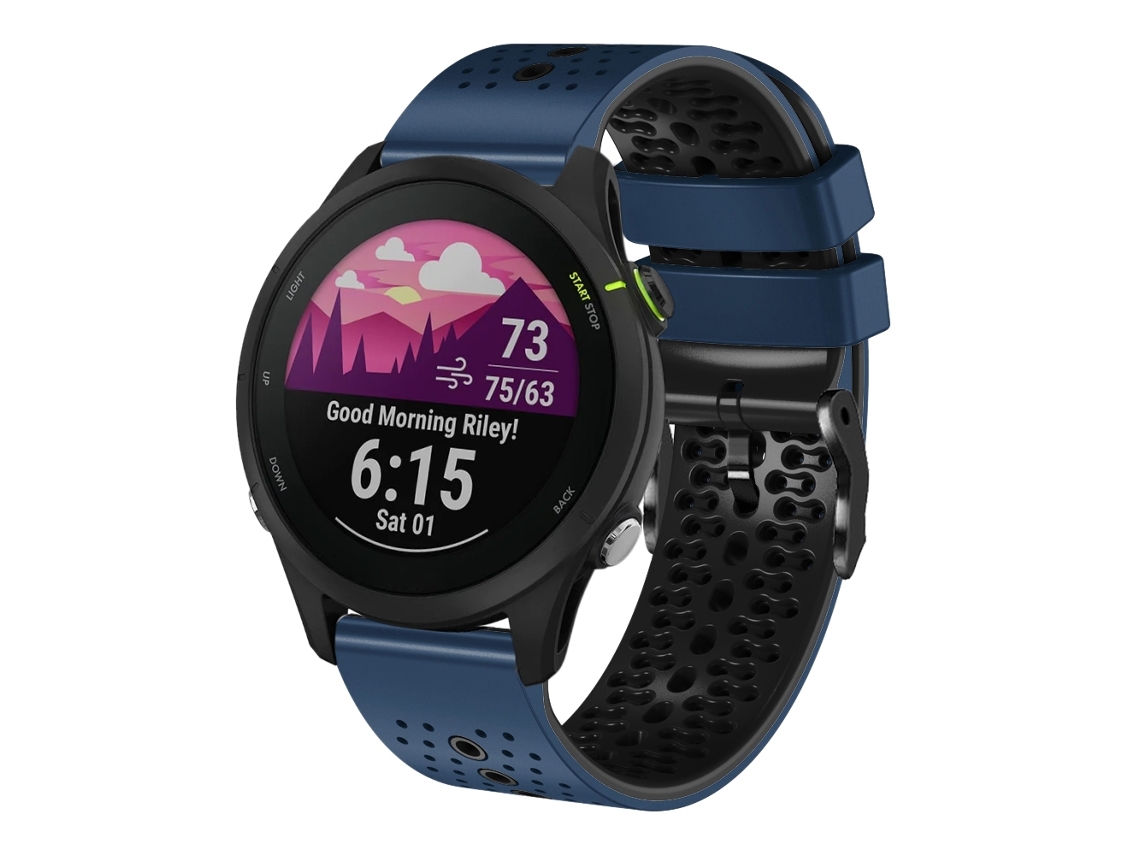 Bracelete de Smartwatch para Garmin Forerunner 255 music 22mm de silicone de duas cores perfurada (azul meia-noite + preto)