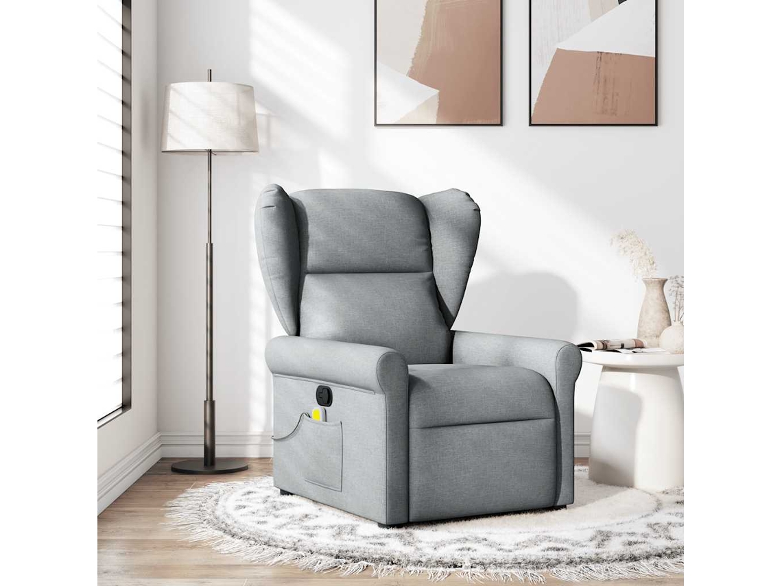 Vidaxl Poltrona De Massagens Reclinável Tecido Cinzento-claro