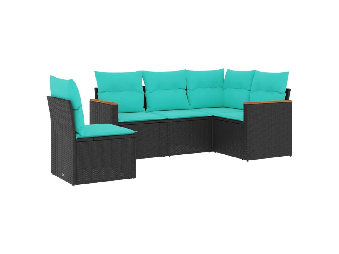 Conjunto de Sofá de Jardim de 5 Peças com Almofadas em Rattan Sintético Preto MAISON EXCLUSIVE