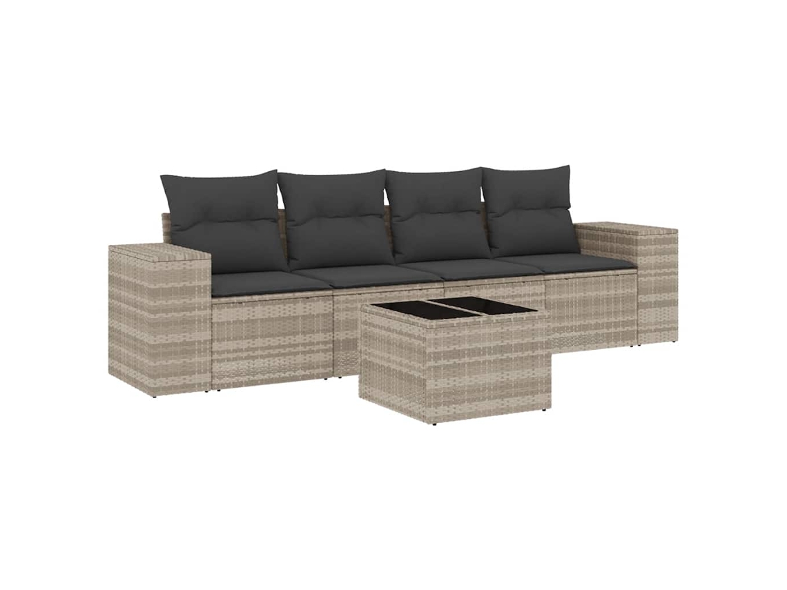 Maison Exclusive - 5 Pcs Conj. Sofás Jardim C/ Almofadões Vime Pe Cinzento-claro
