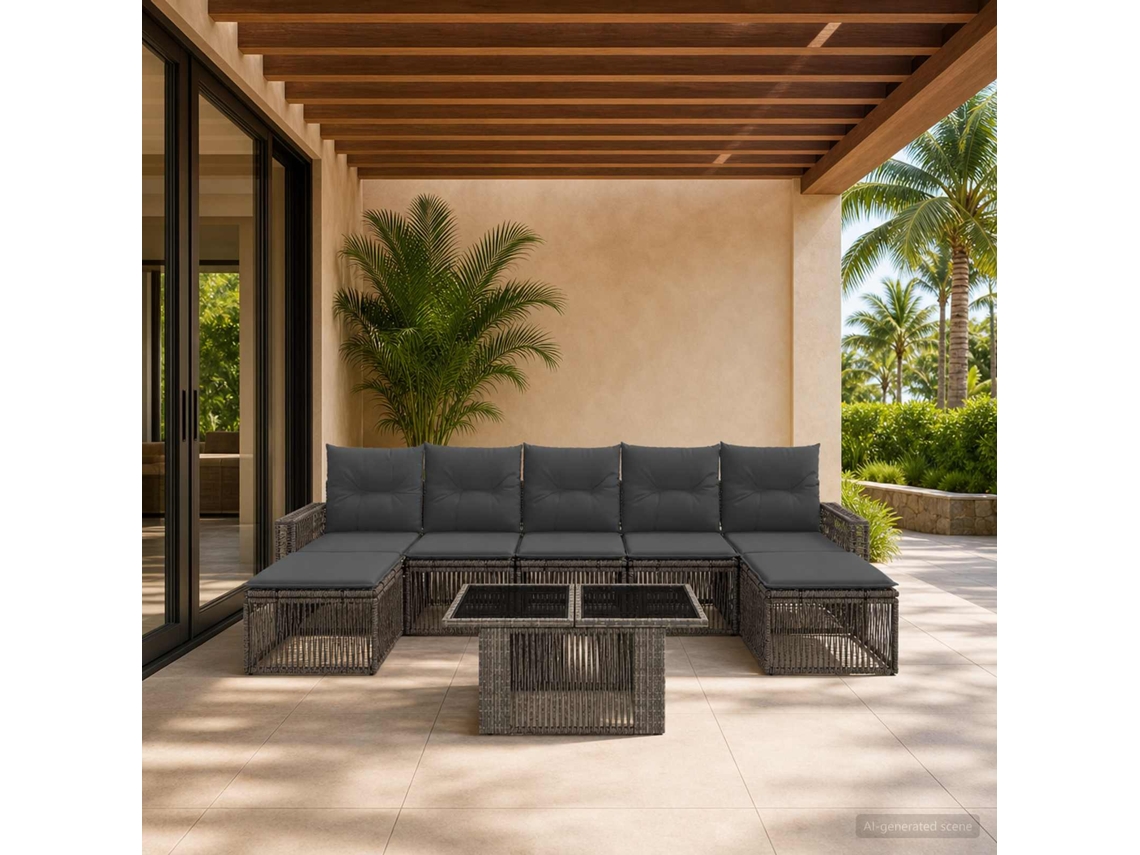 Vidaxl Conjunto De Sofá De Jardim 8 Unid. Cinza E Cinza Escuro Vime Pe