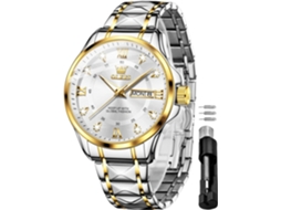 Lurelia Relógio Masculino, Movimento De Quartzo, Analógico, Data/calendário, Luminoso, Detalhes Com Strass, Aço Inoxidável, Branco