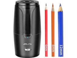 Apontador elétrico Slowmoose, recarregável, com parada automática para lápis de 6 a 12 mm, portátil para sala de aula, preto