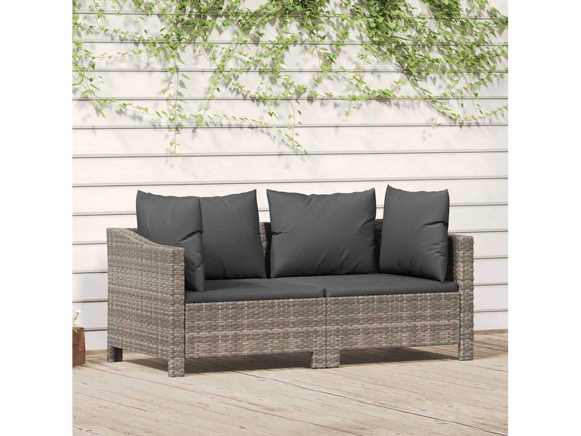 Pcs Conjunto Lounge De Jardim C/ Almofadões Vime Pe Cinzento Dkd Home Decor
