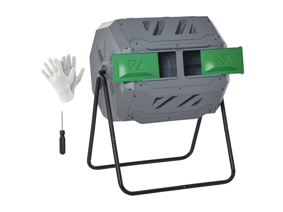 Compostor de jardim de resíduos, câmara dupla, 160 L, aço e PP, cinza S/MARCA