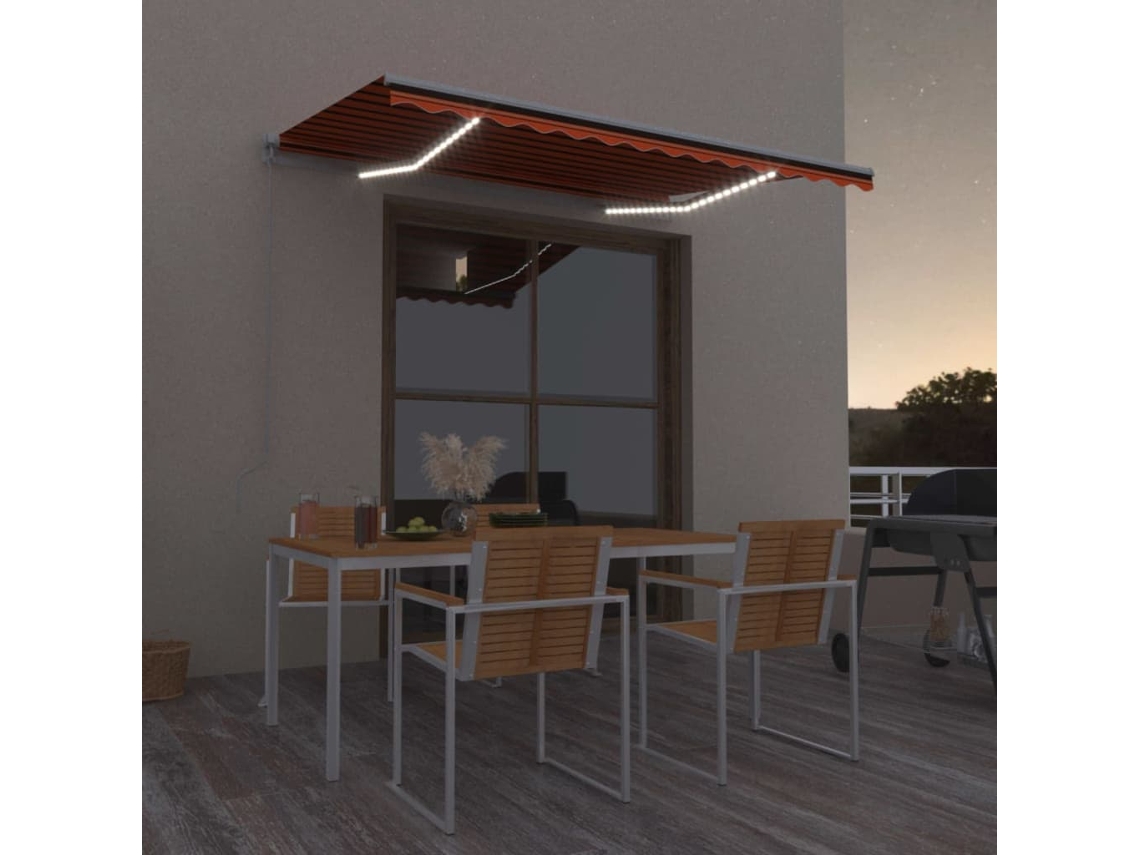 Vidaxl Toldo Retrátil Manual Com Led 350x250 Cm Laranja E Castanho