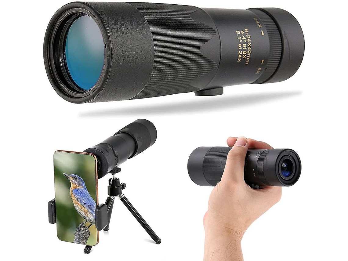 Telescópio Monocular 8 24x40mm Hd Bak4 Prisma Ip68 Tripé Smartphone Observação Pássaros Baixa Visão Noturna Preto Yizhood