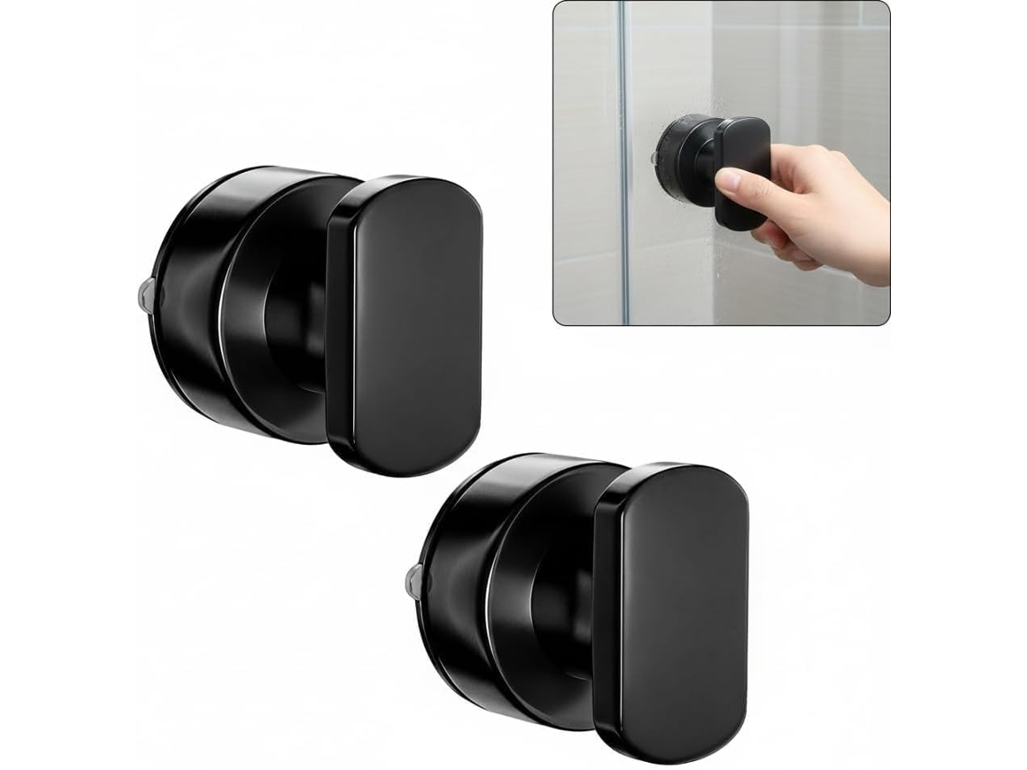 Conjunto 2 Puxadores Porta Ventosa - Pegas Sem Furação - Para Casa Banho E Cozinha - Plástico - Preto