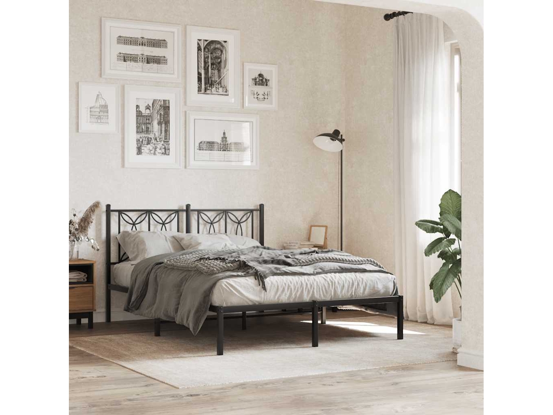 Vidaxl Estrutura De Cama Com Cabeceira 140x190 Cm Metal Preto