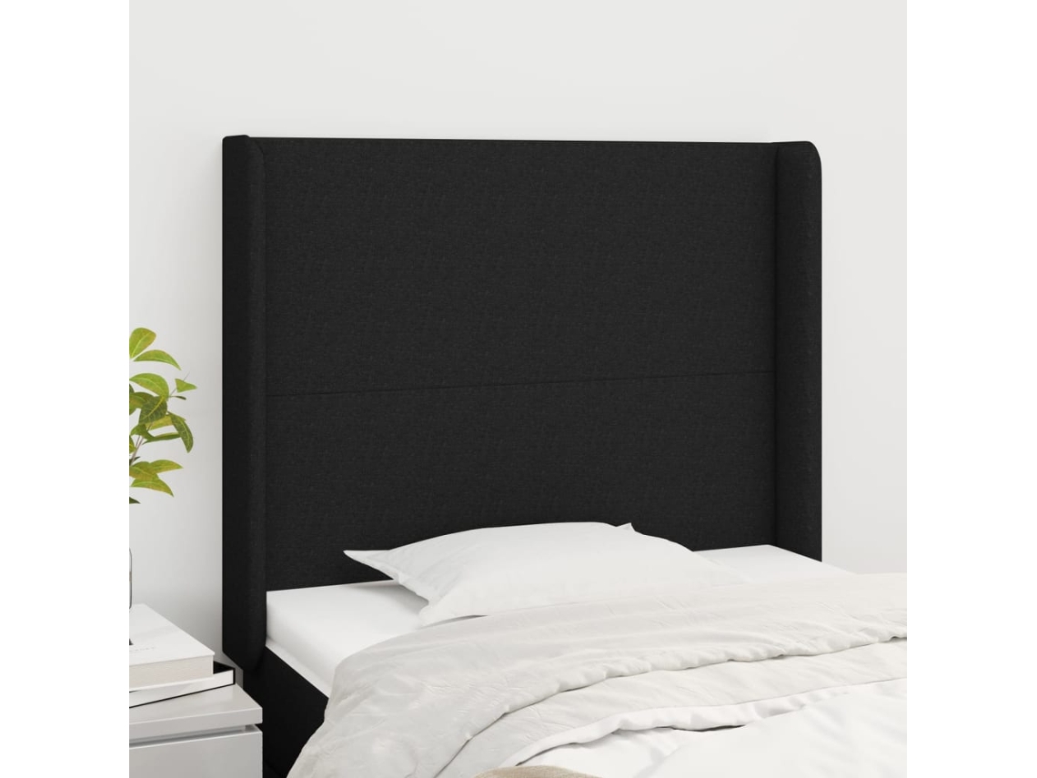 Vidaxl Cabeceira De Cama C/ Abas Tecido 93x16x118/128 Cm Preto