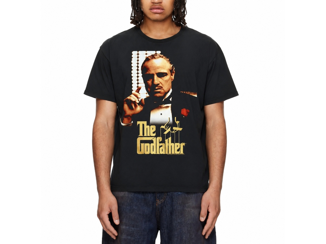 Rockinstone Godfather Movie Gold Logo Point Black Adult T-shirt Size:l