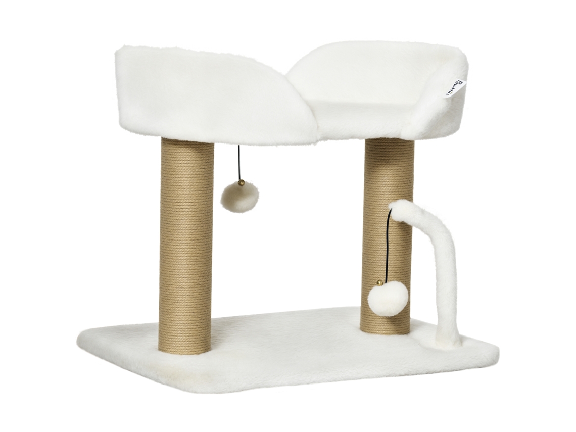 Arranhador para Gatos Pequenos Altura 42 Cm Arranhador para Gatos com Cama Bolas Supensas e Postes de Juta 48x38x42 Cm Branco Ge