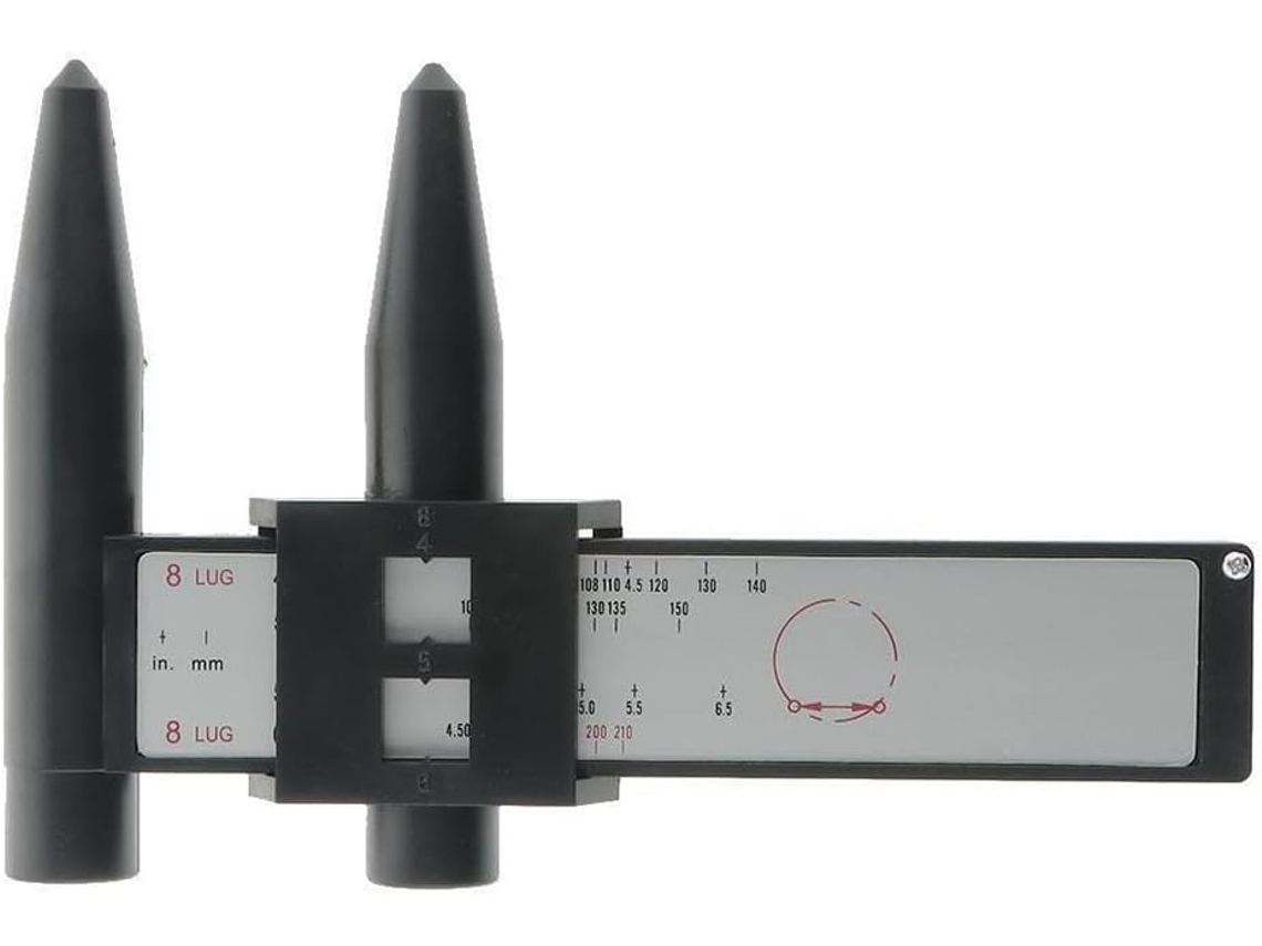 Medidor De Furação Aros Roda Para 4, 5, 6e 8 Furos, Régua Pcd Com Dimensões Em Polegadas E Milímetros, Preto
