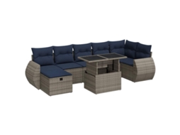 Conjunto de 8 Sofás Jardim com Almofadões Vime Pe/acácia Cinzento MAISON EXCLUSIVE (8 pcs)