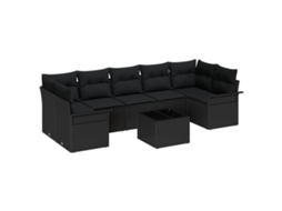 Conjunto 8 Conjunto De Sofá De Jardim Vidaxl Preto Vime Pe (289 X 132,5 X 85 Cm)