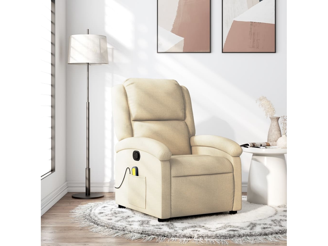 Vidaxl Poltrona De Massagem Reclinável Em Tecido Creme