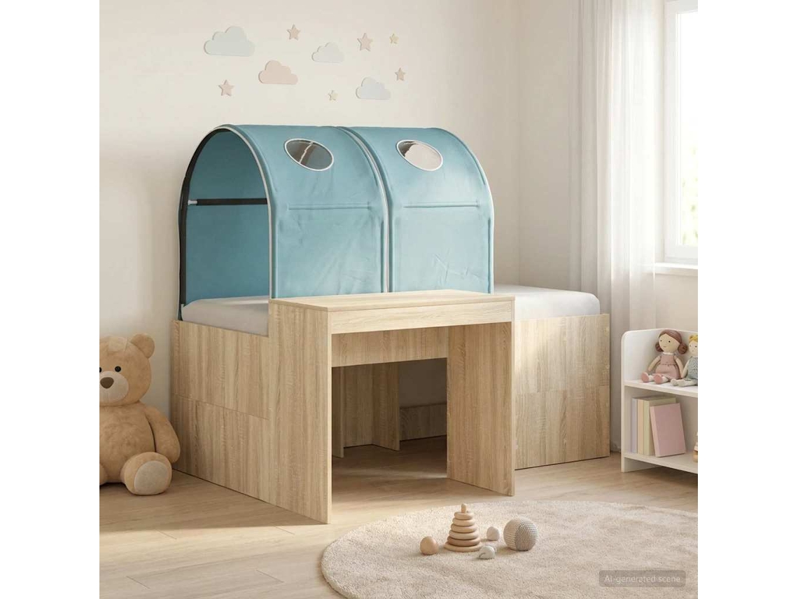 Vidaxl Cama Com Túnel 3 Unid. Carvalho Sonoma E Azul-claro