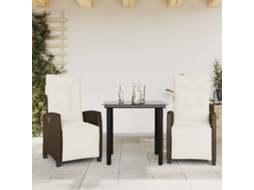 Vidaxl 3 Pcs Conjunto Jantar P/ Jardim C/ Almofadões Vime Pe Castanho