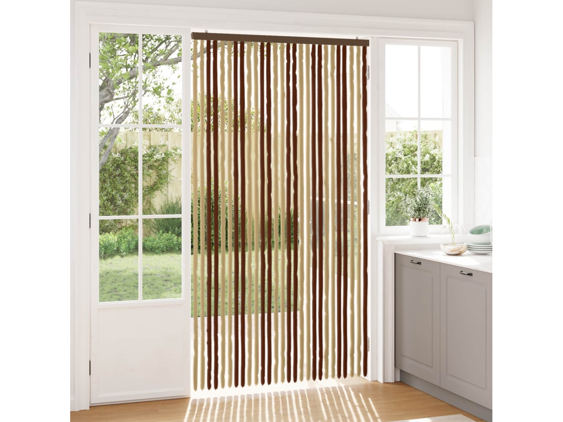 Vidaxl Cortina De Insetos Chenille Marrom E Bege 118 X 220 Cm 100% Pp