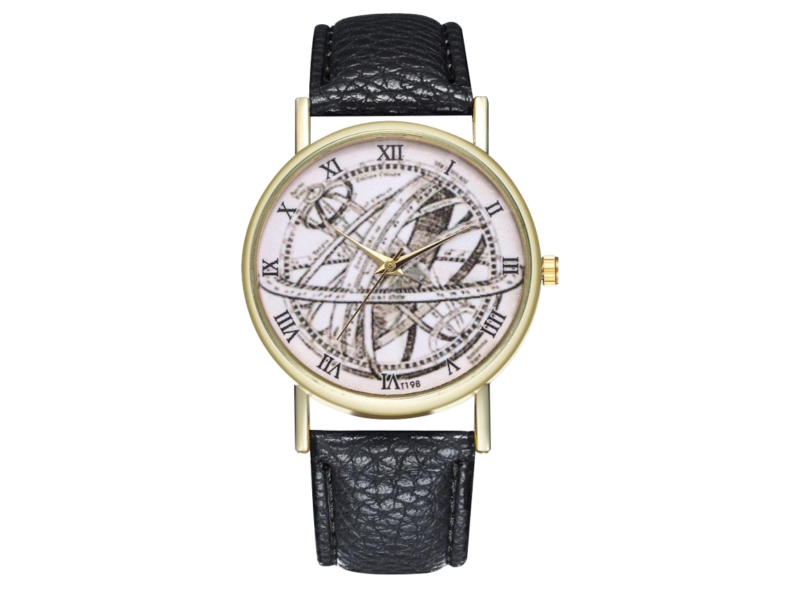 Relógio de Pulso Unissex de Quartzo com Pulseira de Couro Pu Romanos Dial Preto