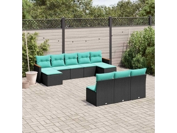 Vidaxl Conjunto De Sofá De Jardim Com 10 Peças E Almofadas Em Rattan Sintético Preto