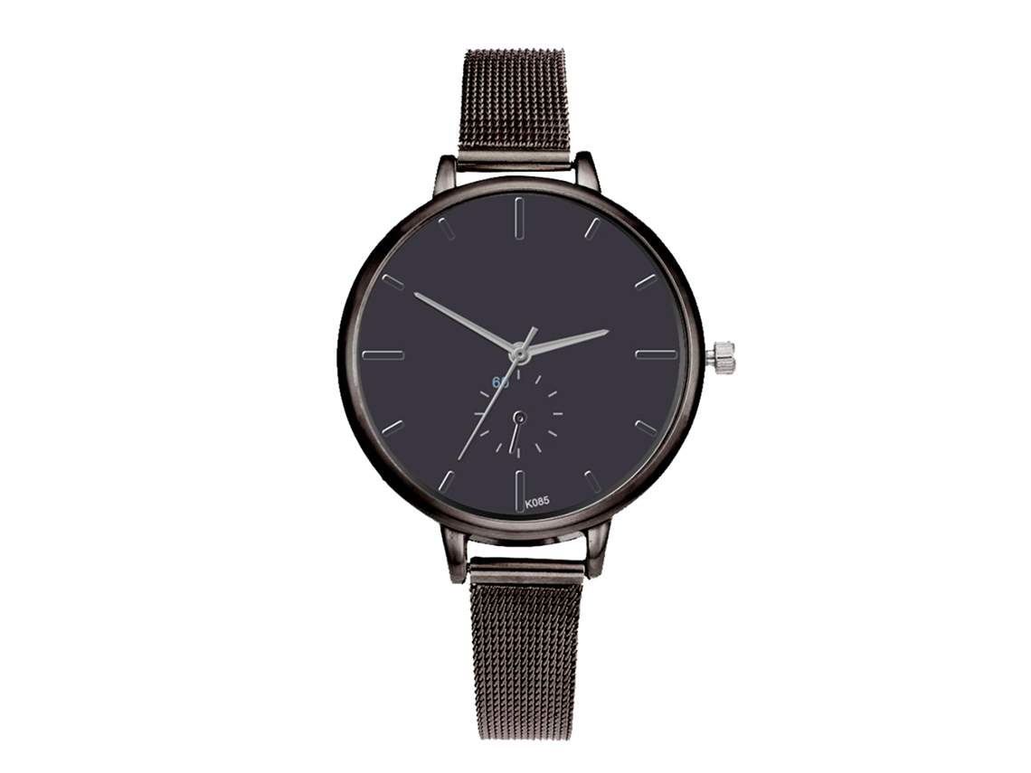 Relógio Feminino Casual de Pulso Analógico com Pulseira de Aço Mesh e Movimento de Quartzo (preto)