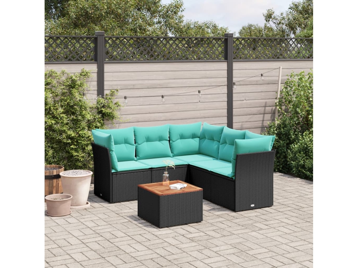 Vidaxl 6 Pcs Conjunto De Sofás P/ Jardim C/ Almofadões Vime Pe Preto