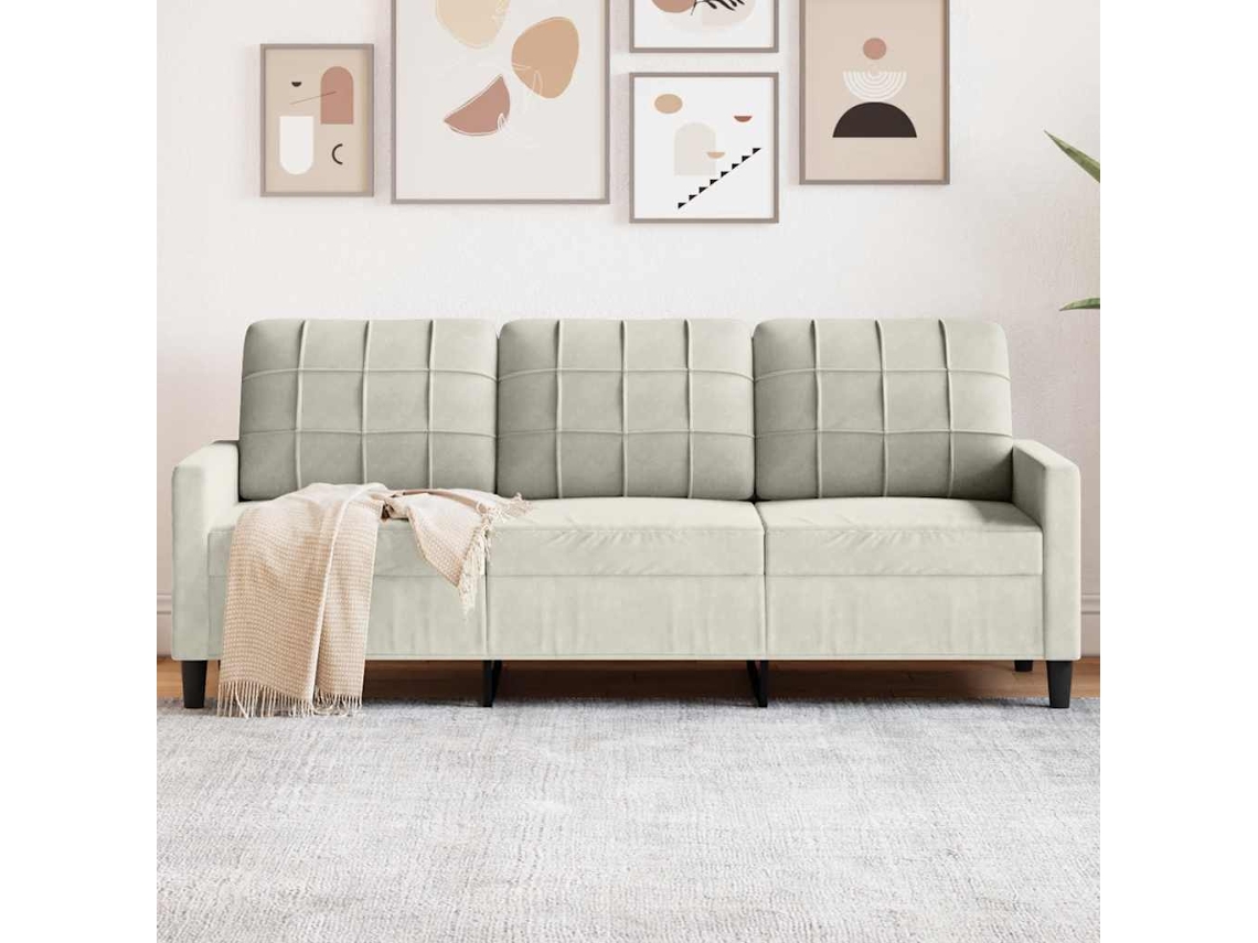 Vidaxl Sofá De 3 Lugares 180 Cm Veludo Cor Creme