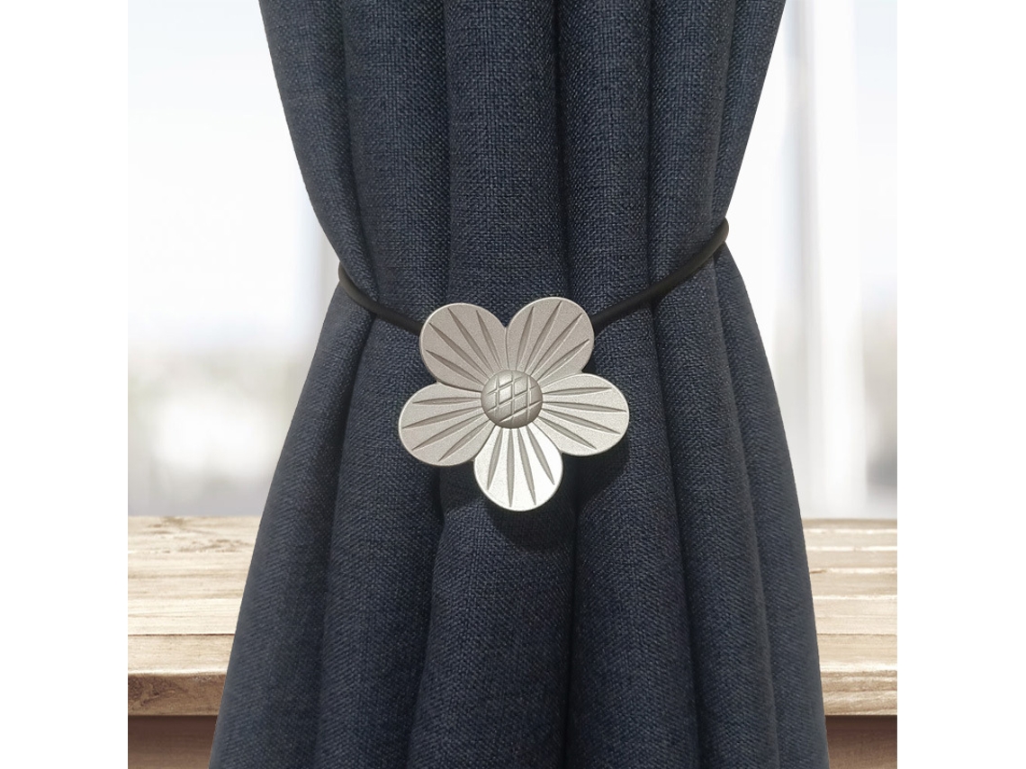 Conjunto De 2 Ganchos Magnéticos Retrô Prateados Para Cortinas, Em Formato Damasqueiro Japonês, Feitos Resina Rígida Com Magnetism Aquaforge