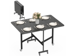 Mesa de Jantar/cozinha Dobrável para 4 a 6 Pessoas com 6 Rodas, Mesa Dobrável Móvel para Espaços Pequenos, 120x80x73 Cm, Preta ESSÊNCIACASA