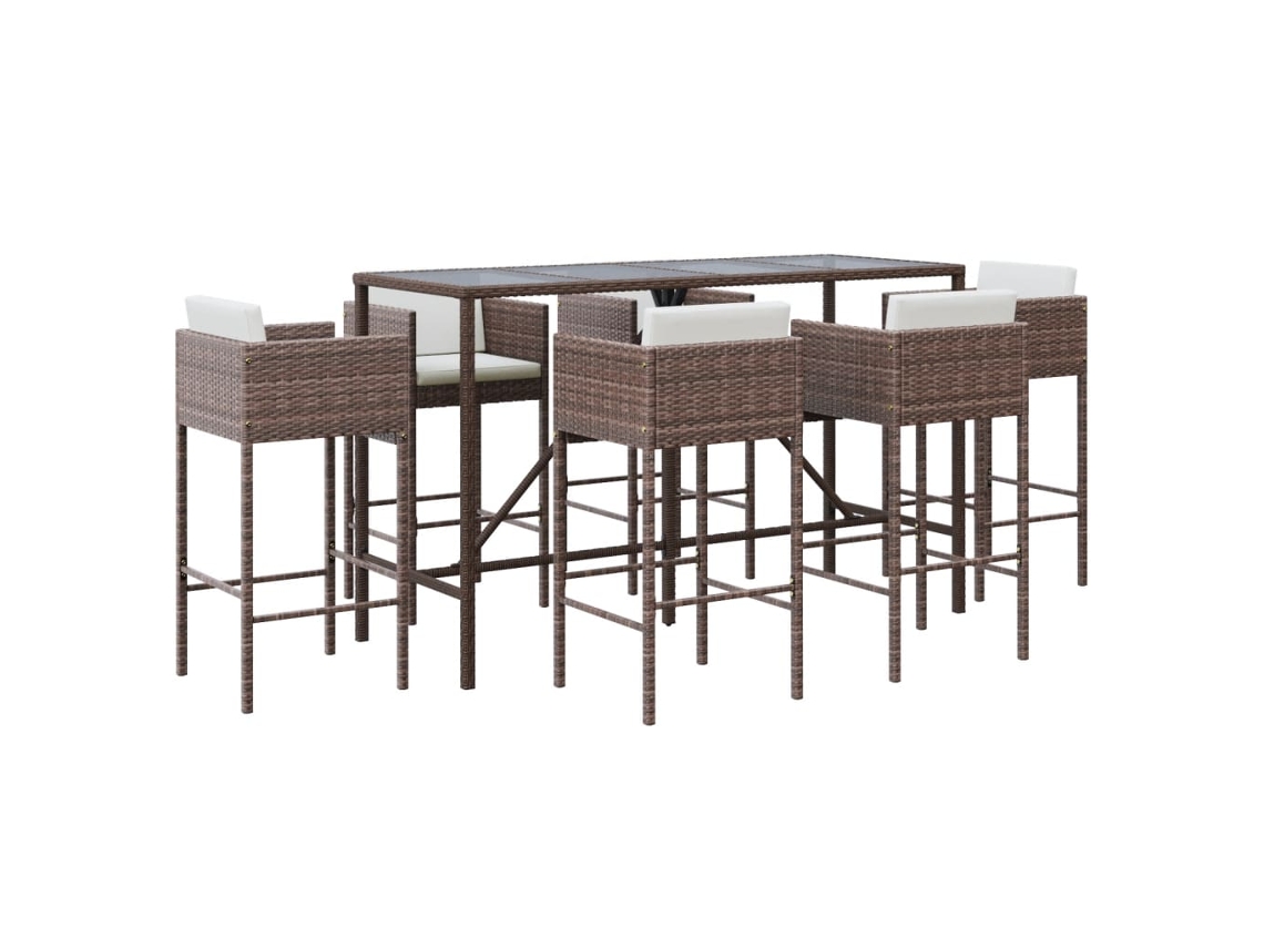 Conjunto de 7 Pcs de Bar para Jardim com Almofadões em Vime Castanho MAISON EXCLUSIVE
