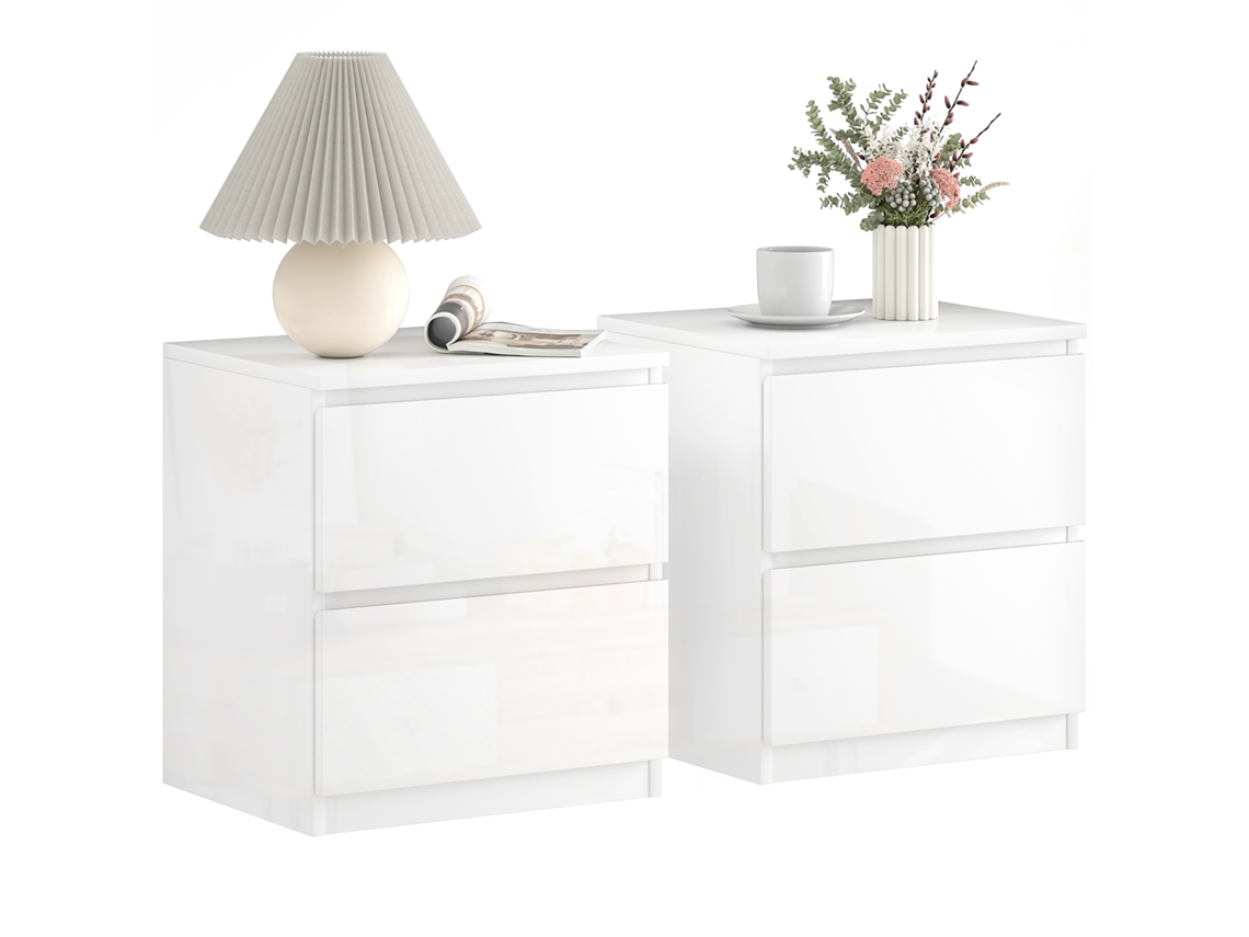 Conjunto De 2 Mesas De Cabeceira Melamina De Madeira Cor Branco 40x34x45 Cm Homcom