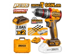 Parafusadeira C/percussão Ingco 66nm Brushless 2 Baterias 2.0ah C/mala Cidli20668e