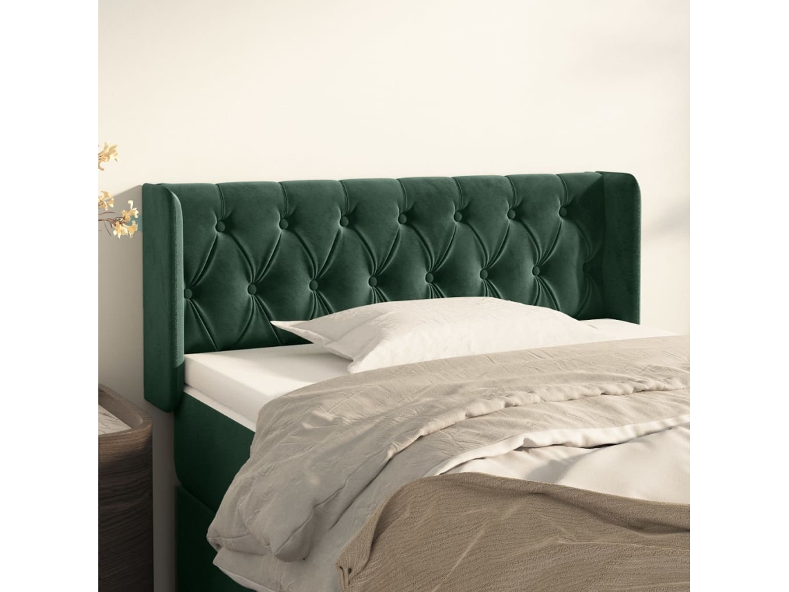 Cabeceira De Cama C/ Abas Veludo 93x16x78/88 Cm Verde Escuro Lovely Home