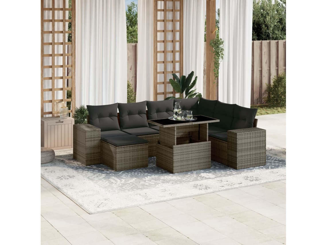 Jogo de Sofá Jardim 8 Peças C/ Almofadões Vime Pe Cinza Dkd Home Decor