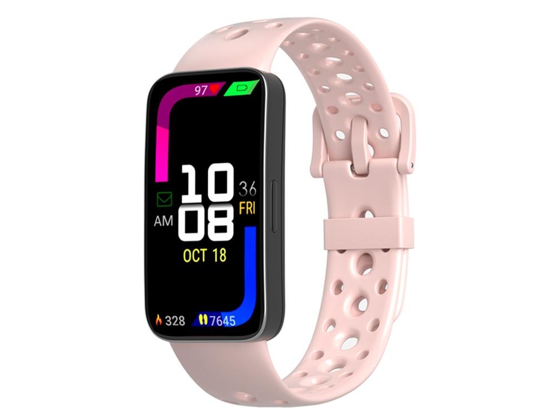 Bracelete Para Huawei Band 10 / 9 / 8 - Silicone Cinza-névoa - Fivela De Pino - Furos Redondos Rosa