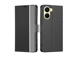 Capa De Couro Com Fivela Lateral E Textura De Sarja Para Vivo Y16 4g/y02s 4g