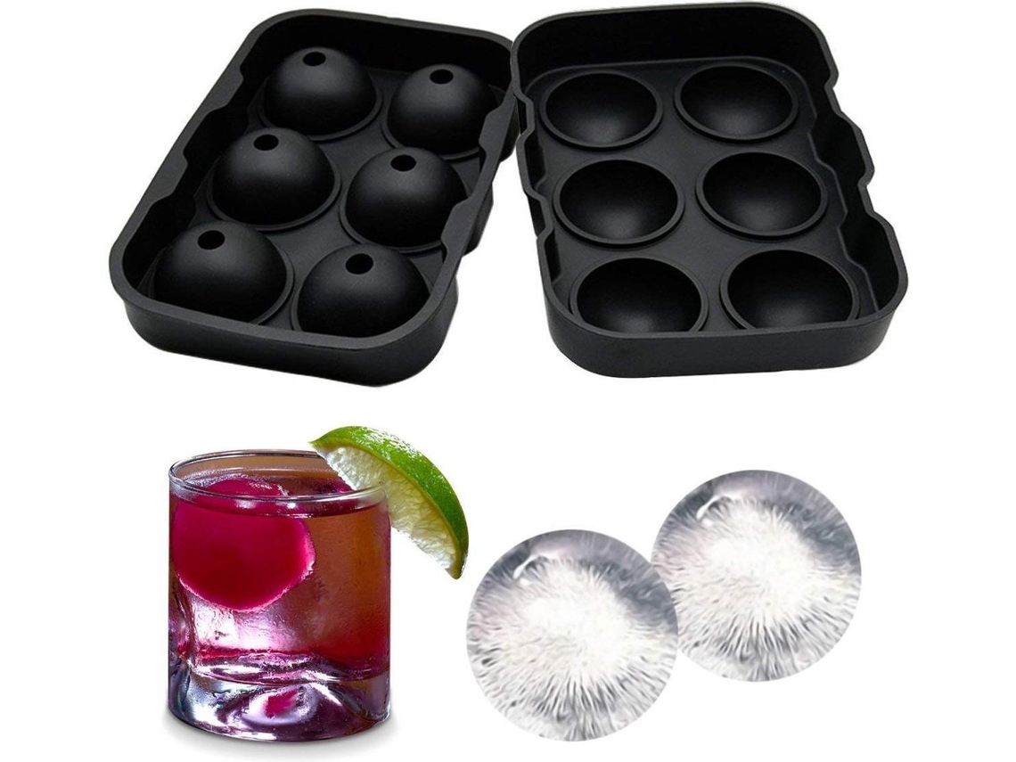 Forma De Silicone Preta Para 6 Bolas Gelo, Com Tampa, Própria Para Lava, Louças, Ideal Para Uísque E Coquetéis