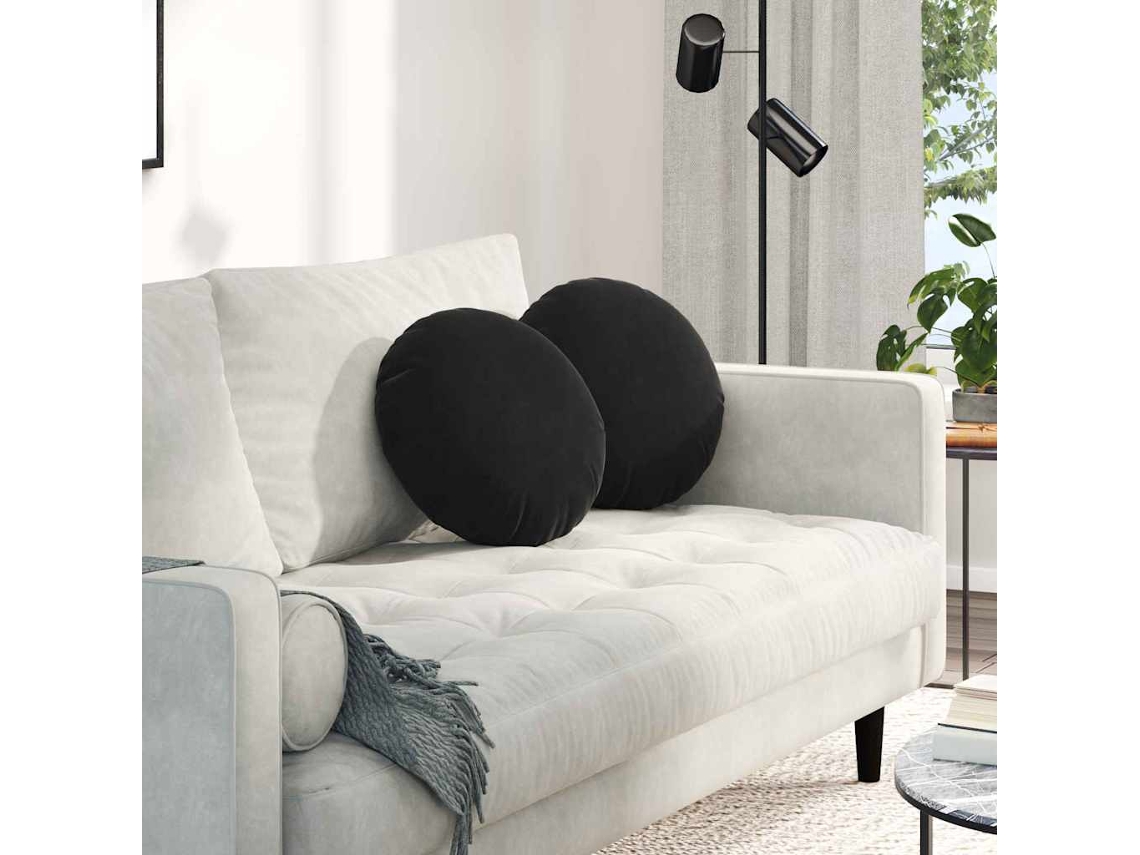 Vidaxl Almofadas De Assento 2 Pcs Preto Ø 40 X 13 Cm Veludo