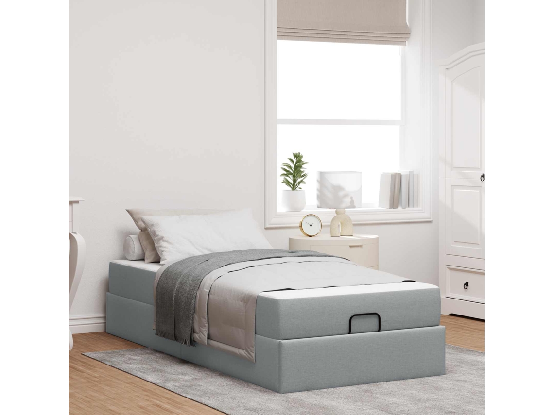 Vidaxl Estrutura de Cama com Colchão 2 Pcs Cinzento claro Tecido