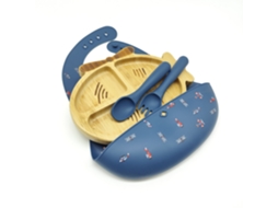 Conjunto de Loiça Infantil, Conjunto de 4 Peças, Prato de Bambu. Azul Escuro CZHHMART