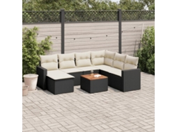 Vidaxl 8 Pcs Conjunto Sofás De Jardim Com Almofadões Vime Pe Preto