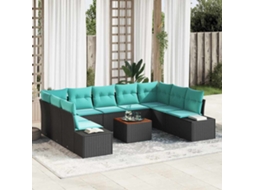 Vidaxl Conjunto De Sofá De Jardim 10 Unid. Preto E Turquesa