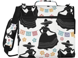 Cinco De Mayo Pasta Preta Com Zíper 3, 8cm 1, 5 Polegadas, Alça E Vários Bolsos, Ideal Organizar Os Materiais