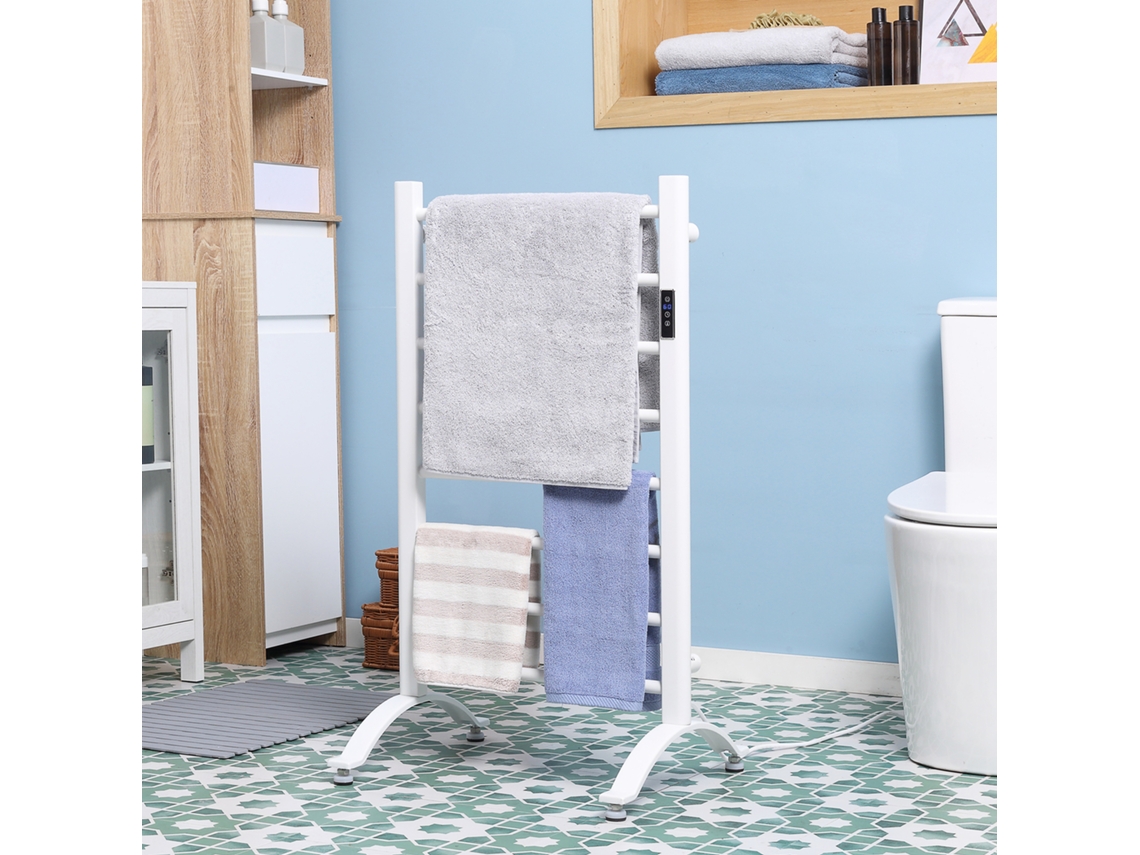 Scaldasalviette Elettrico A 8 Barre Con Timer E Controllo Temperatura, 50x45x80 Cm, Bianco